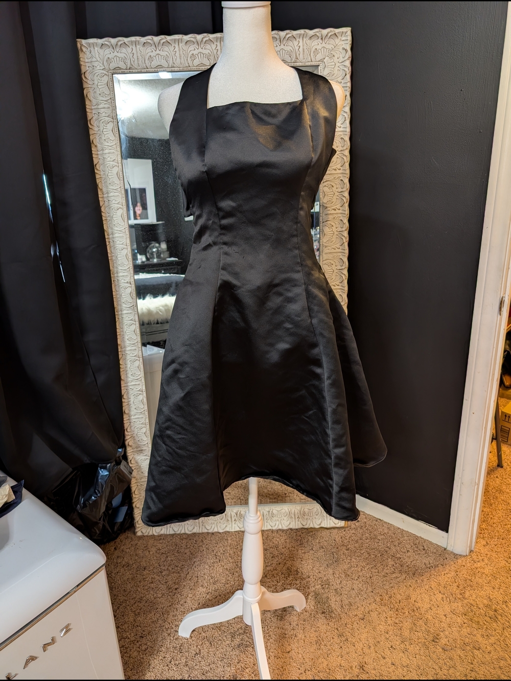 Elegant Black Satin Halter Mini Dress